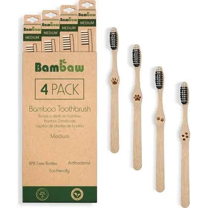 Bambaw Bambuszahnbrste 4er-Pack mit Aktivkohle