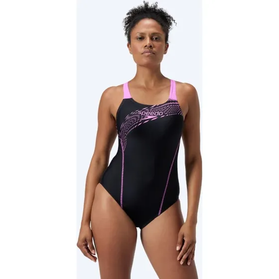 Speedo Medley Logo Badeanzug Damen Schwarz/Rosa