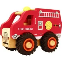 Magni Feuerwehrauto aus Holz mit Gummirdern, 13 x 9 x 7,5 cm