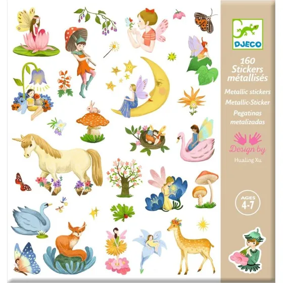 DJECO Sticker-Set Fantasiewelt, 160 Metallic-Sticker