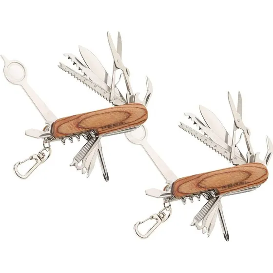 PEARL 2er-Set 16in1 Taschenmesser Edelstahl Echtholz