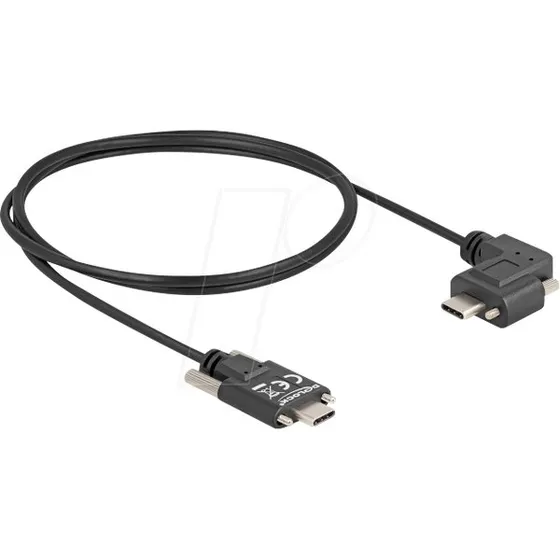 Delock USB-C Kabel mit Schrauben 1m, 90° gewinkelt, PD 3.0, 60 W