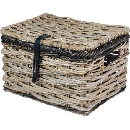 Basil Dijon L Rattan-Fahrradkorb grau/schwarz mit Deckel