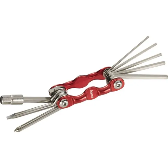 Fahrrad-Mini-Faltwerkzeug 9-teilig Rot