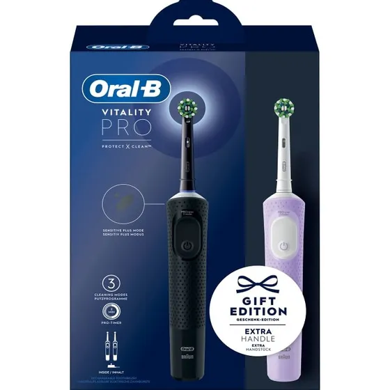 Oral-B Vitality Pro Duo Elektrische Zahnbürste, 2er-Pack (Violett & Schwarz)