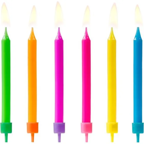 PartyDeco Geburtstagskerzen 6 Stck bunt mit Halter 7 cm