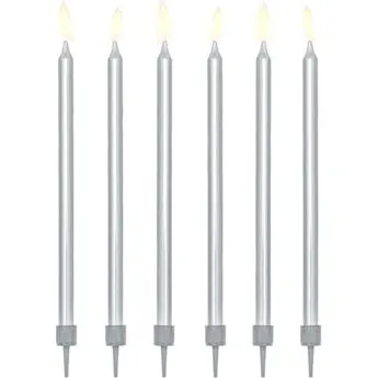 PartyDeco Silber Geburtstagskerzen 12,5 cm  12 Stck