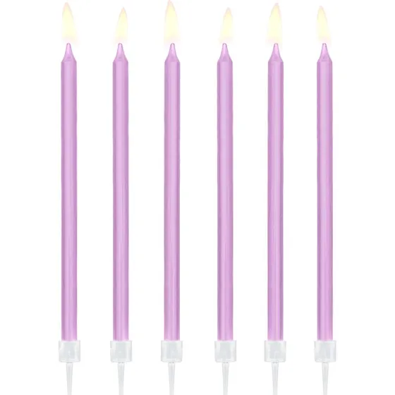 Lila Geburtstagskerzen 12 Stck 14 cm mit Halter