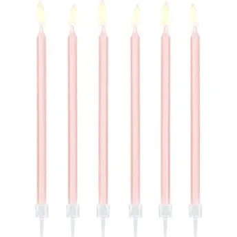 Hellrosa Geburtstagskerzen 12 Stck 14 cm mit Halter