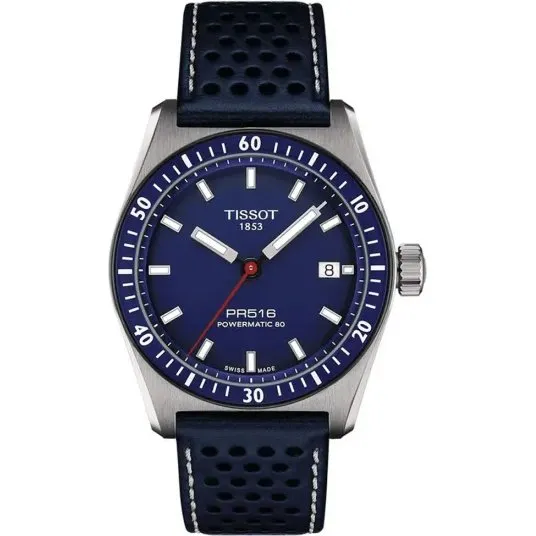 Tissot PR516 Powermatic 80 38mm Edelstahlblau Lederband