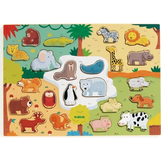 DJECO Holzpuzzle Animo: Tiere der Welt