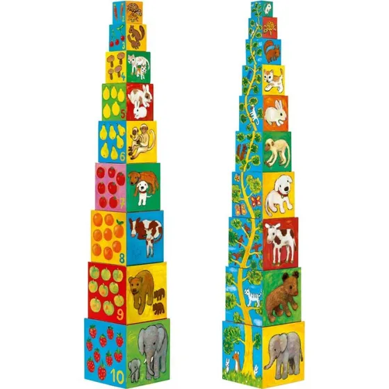 Djeco Stapelturm Meine Freunde  10 Wrfel, farbenfroh, stapelbar