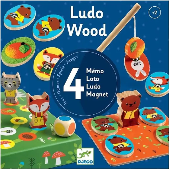 Djeco LudoWood – 4 Spiele in einer Holzbox