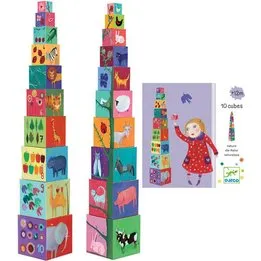 Djeco Stapelwürfel Nature and Animal – 10 Würfel aus stabiler Pappe