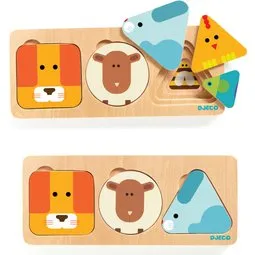 Djeco AnimaBasic Lernspiel – Holz-Puzzle mit geometrischen Tieren
