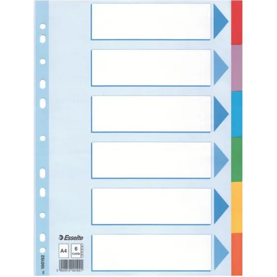 Esselte Register Blanko A4, 6 Blatt, wei, farbige Taben