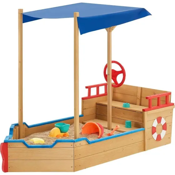 Juskys Kpt'n Pit Piratenschiff Sandkasten mit Bodenplane & Dach