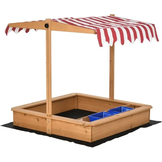 Outsunny Sandkasten 343-053 Gelb 107,5 x 107,5 x 110 cm mit verstellbarem Dach