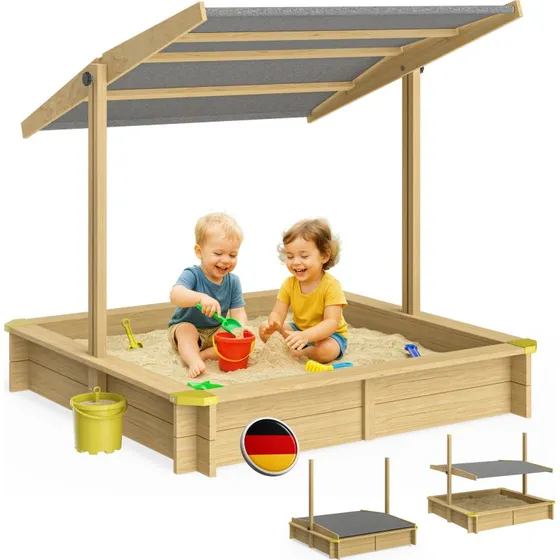 SPIELWERK Fritzi Sandkasten 140x140x120 cm mit Dach natur