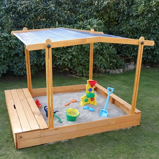 Promadino Sandkasten MULTI + Sitzbox + Sonnendach honigbraun