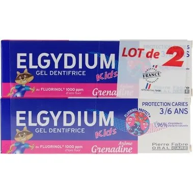 Elgydium Kids Zahnpasta Gel 3/6 Jahre Granatapfel 2 x 50 ml
