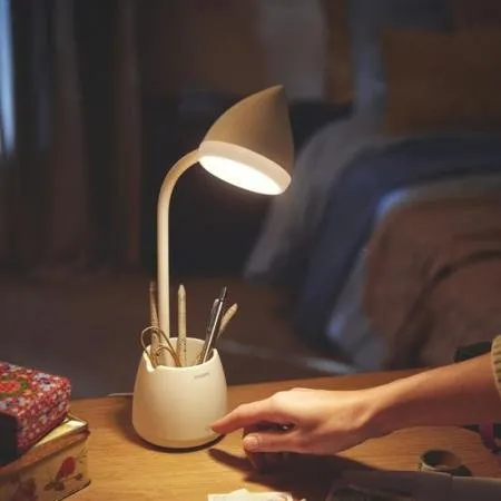 Philips Schreibtischleuchte Hat USB-Akku, weiß, dimmbar