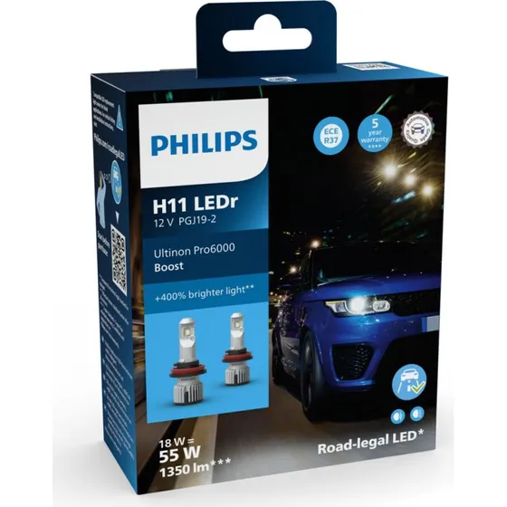 Philips Ultinon Pro6000 Boost H11 LED 18W 5800K ECE Zulassung (2 Stck)