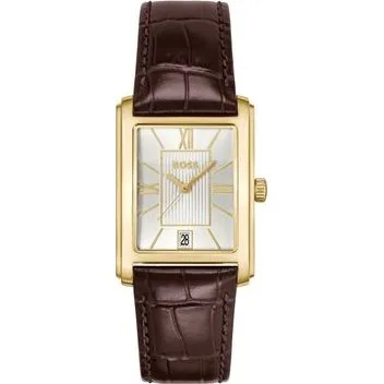 Boss Herrenuhr 1514300 Edelstahl Goldplattiert Dunkelbraun Leder