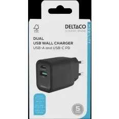 deltaco USB-C & USB-A Wandladegert 20W Schwarz
