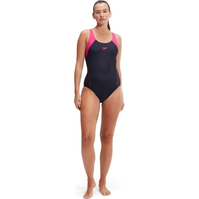 Speedo Damen Hyperboom Racerback Splice Schwarz-Türkis