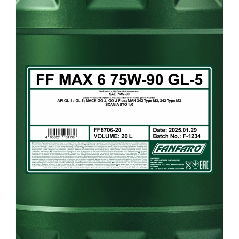 FANFARO MAX 6 75W-90 GL-4/5 Getriebeöl 20 L