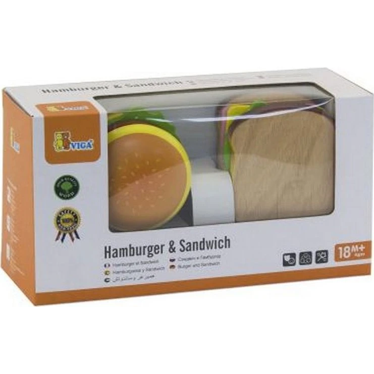 VIGA Schneideset Hamburger & Sandwich aus Holz