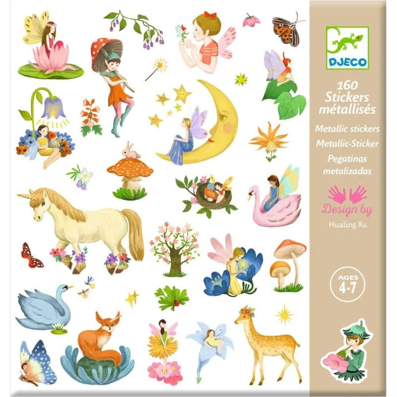 DJECO Sticker-Set Fantasiewelt, 160 Metallic-Sticker