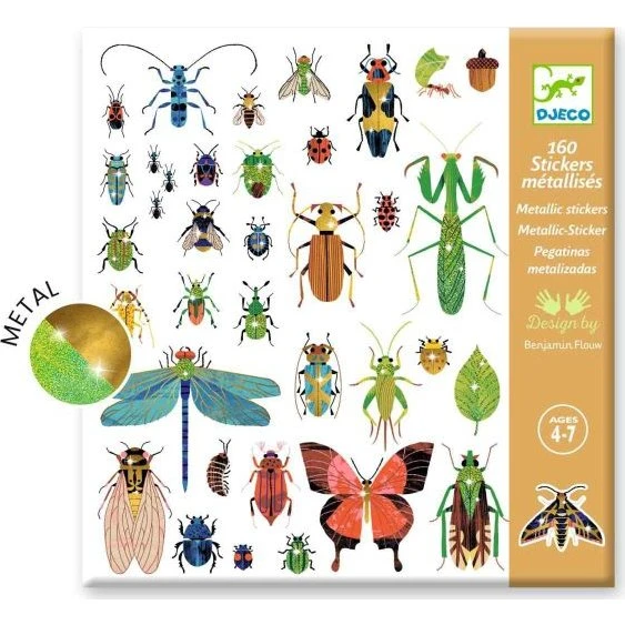 Djeco Sticker-Mikrokosmos: 160 metallisch glänzende Insekten-Sticker