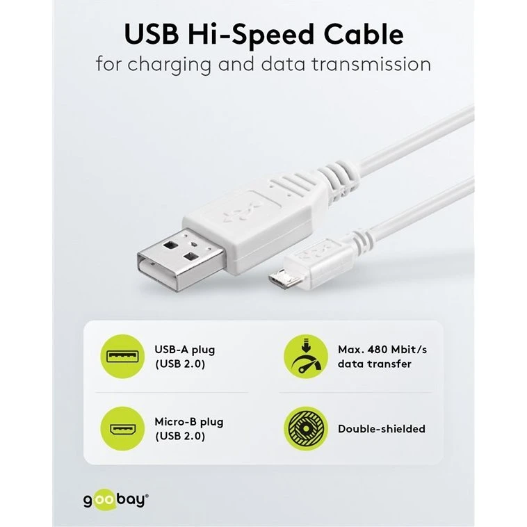 Goobay USB 2.0 Hi-Speed Kabel weiß 0,3 m