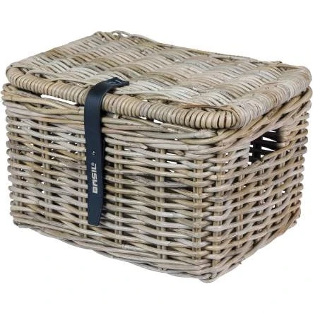 Basil Dax S Fahrradkorb Rattan grau mit Deckel