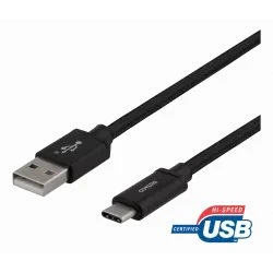 deltaco USB-A auf USB-C Kabel 1m, schwarz, geflochten