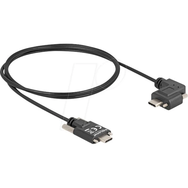 Delock USB-C Kabel mit Schrauben 1m, 90° gewinkelt, PD 3.0, 60 W