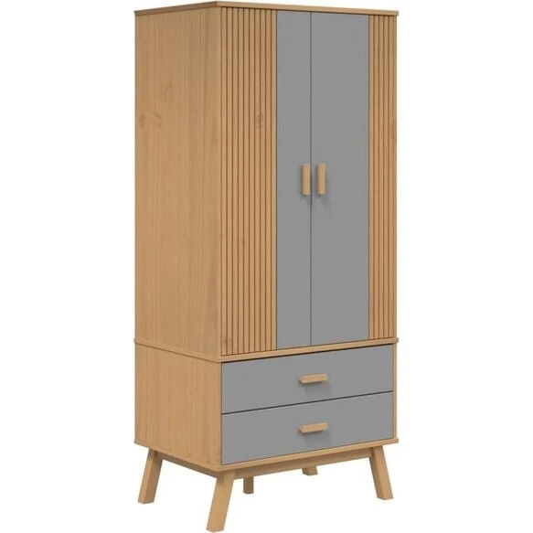 vidaXL Kleiderschrank OLDEN Weiß Braun 76,5x53x172cm Kiefern-Massivholz