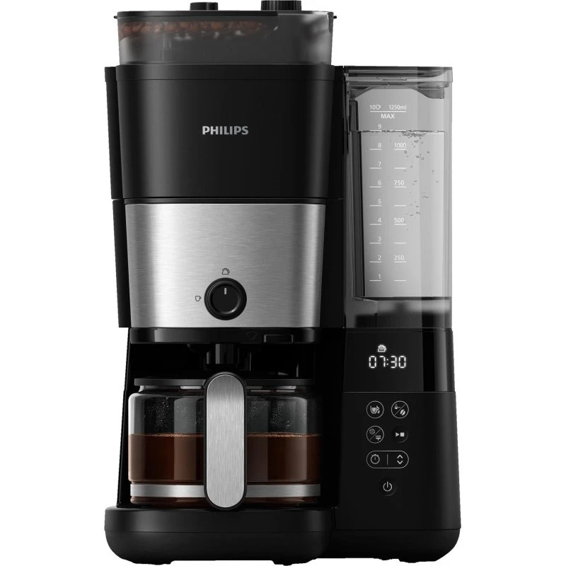 Philips HD7888/01 Filterkaffeemaschine mit Mahlwerk, 1,25 L (schwarz/silber)