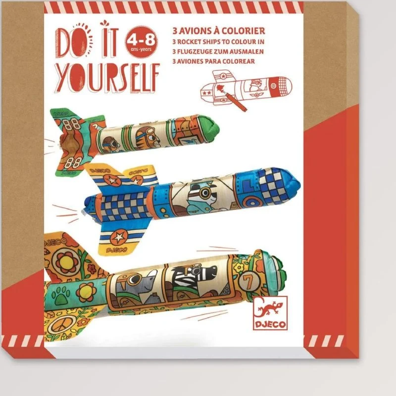 DJECO DIY Flugzeuge – 3 aufblasbare Flugzeuge zum Bemalen (42 cm)