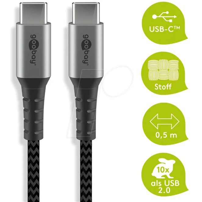 Goobay 49301 USB-C auf USB-C Kabel 0,5 m spacegrau/silber