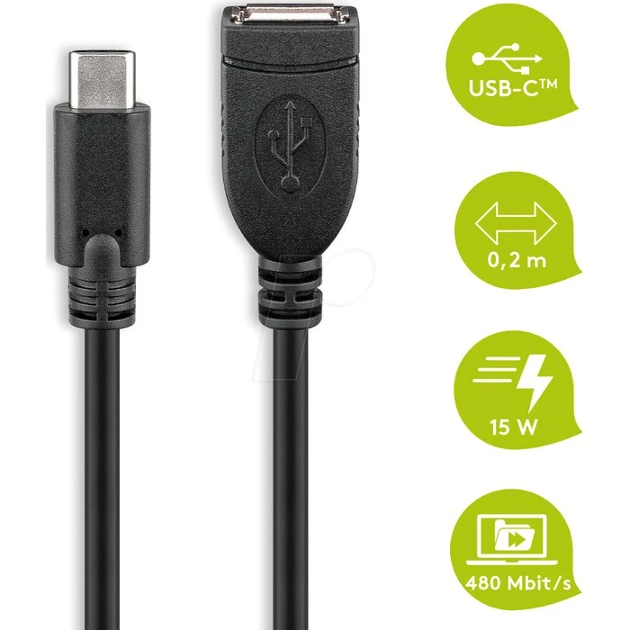 Goobay 55470 USB-C auf USB-A Kabel 0,2 m schwarz