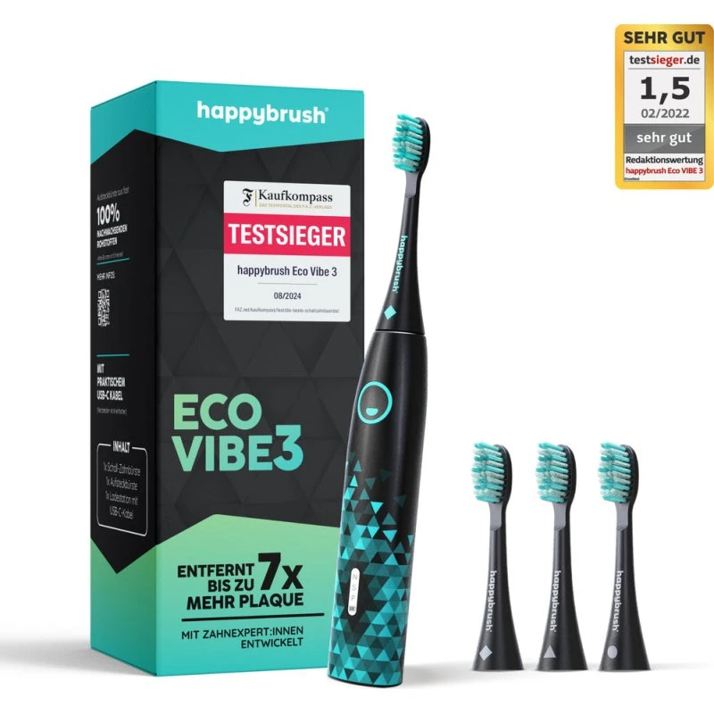 happybrush Eco VIBE 3+ Schallzahnbürste StarterKit AllBlack