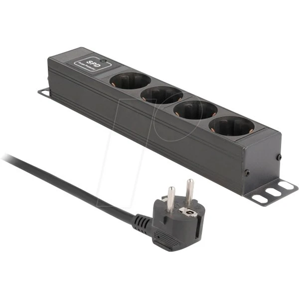 Delock Steckdosenleiste 4-fach 1HE schwarz mit Überspannungsschutz