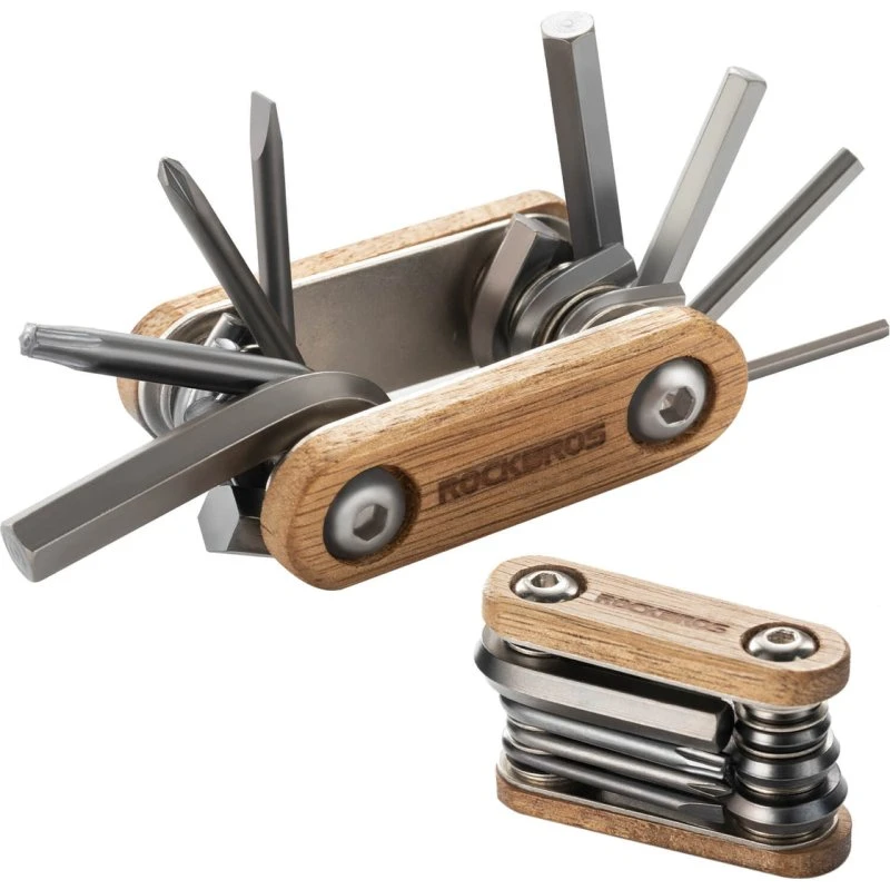ROCKBROS Fahrradreparaturwerkzeug 8 in 1 Edelstahl Holz