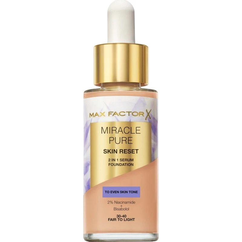 Max Factor Miracle Pure 2in1 Skin Reset Serum Foundation 30-40 Fair to Light 30ml