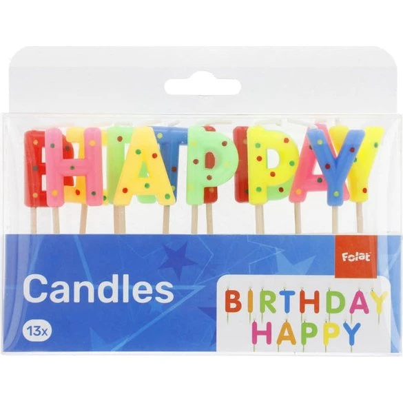 Happy Birthday Kuchenkerzen 13er-Set, bunt, 6,5 cm