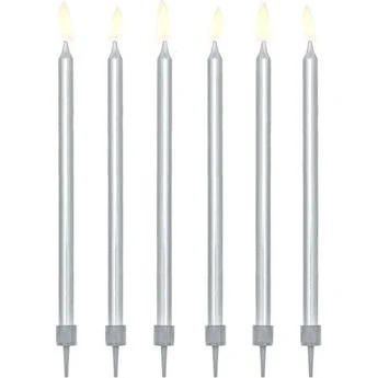 PartyDeco Silber Geburtstagskerzen 12,5 cm – 12 Stück