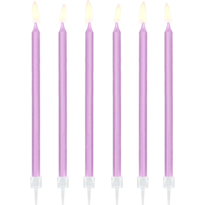 Lila Geburtstagskerzen 12 Stück 14 cm mit Halter